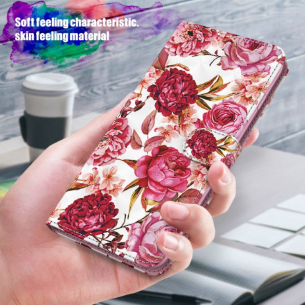 Folio-hoesje voor Samsung Galaxy A32 5G Lichtvlek Rozen Met Lanyard