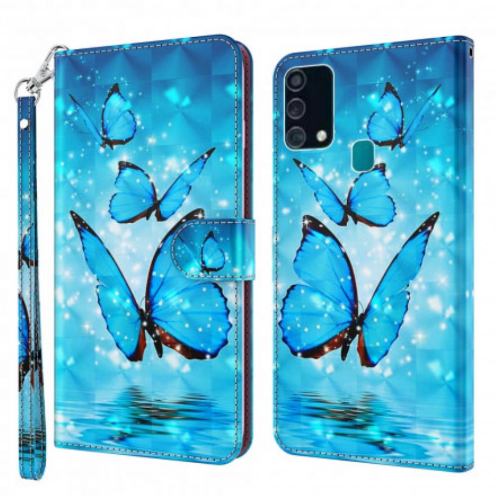 Folio-hoesje voor Samsung Galaxy A32 5G Lichtvlek Vliegende Blauwe Vlinders