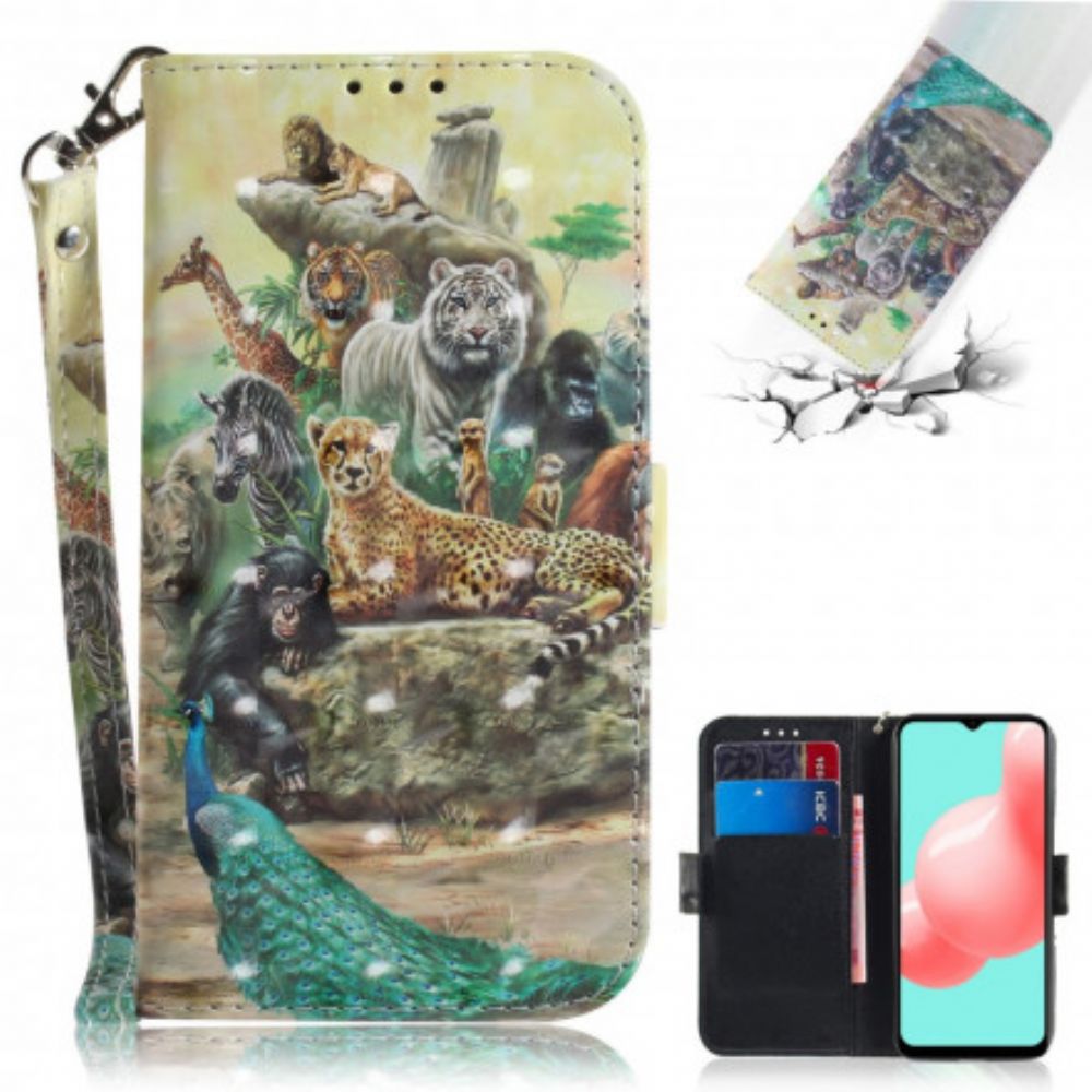 Folio-hoesje voor Samsung Galaxy A32 5G Met Ketting Thong Safari Dieren