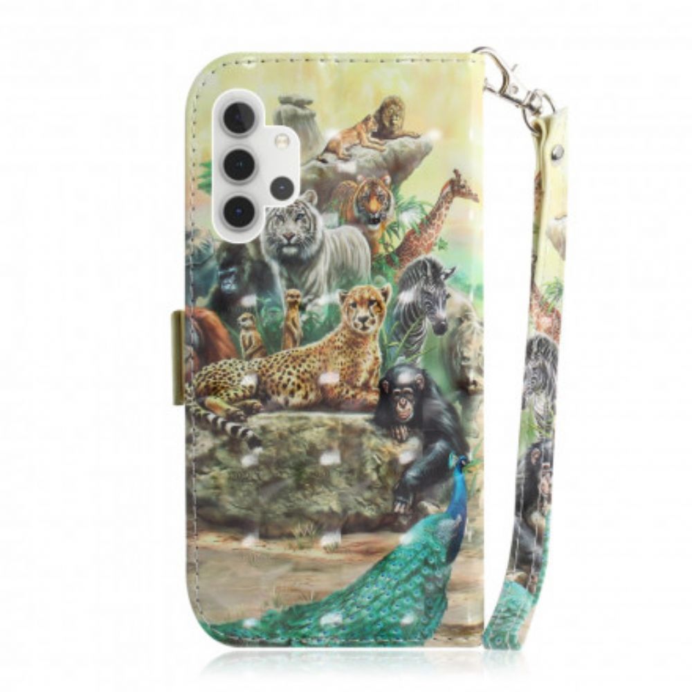 Folio-hoesje voor Samsung Galaxy A32 5G Met Ketting Thong Safari Dieren