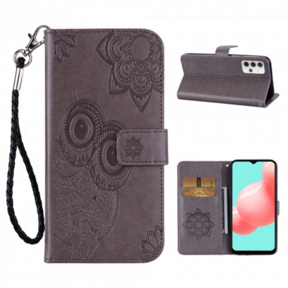 Folio-hoesje voor Samsung Galaxy A32 5G Uil Mandala En Lanyard