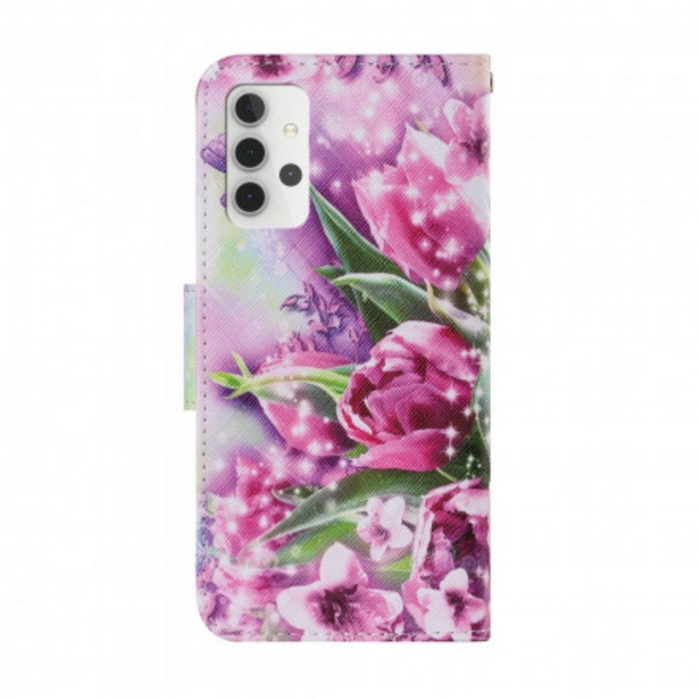 Folio-hoesje voor Samsung Galaxy A32 5G Vlinders En Tulpen