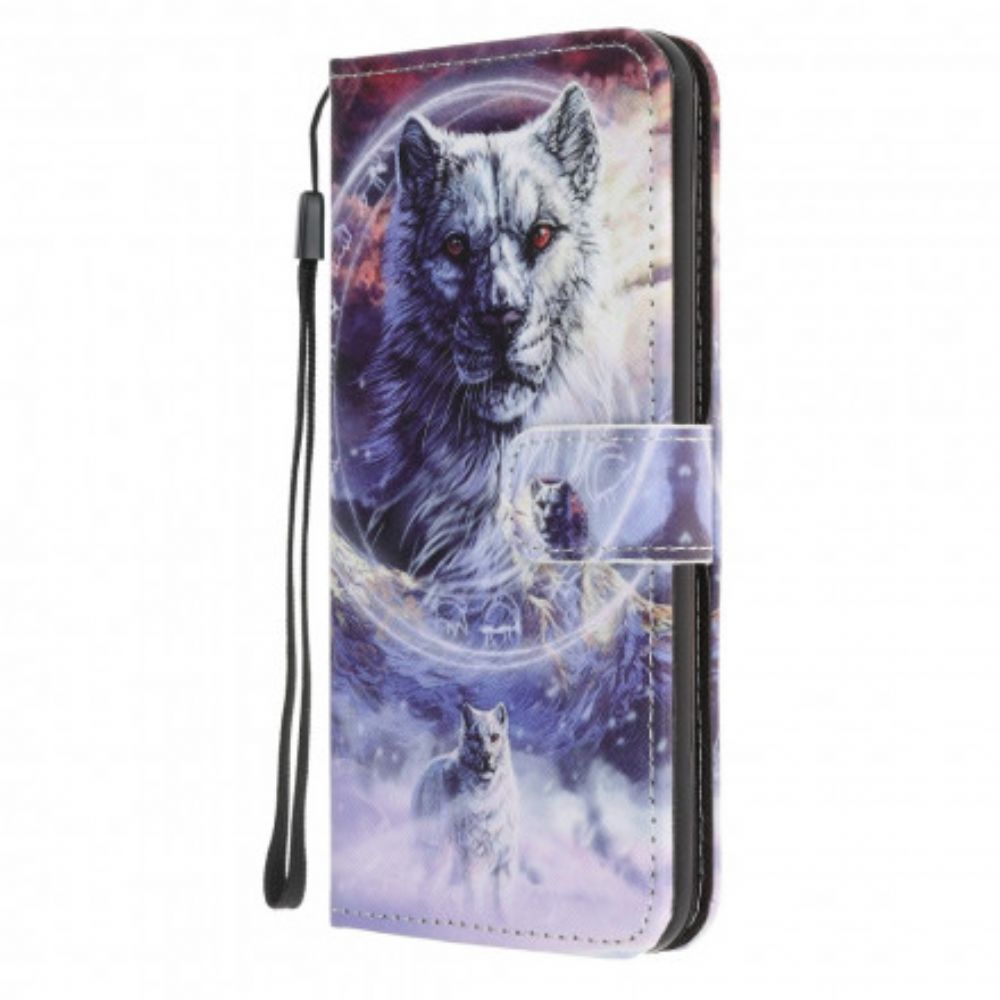 Folio-hoesje voor Samsung Galaxy A32 5G Winterwolf Met Koord