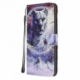 Folio-hoesje voor Samsung Galaxy A32 5G Winterwolf Met Koord