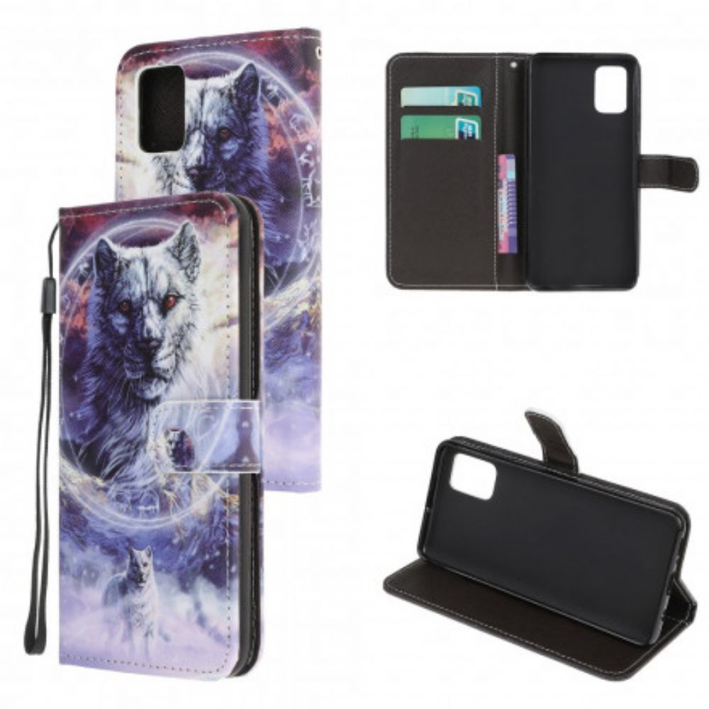 Folio-hoesje voor Samsung Galaxy A32 5G Winterwolf Met Koord