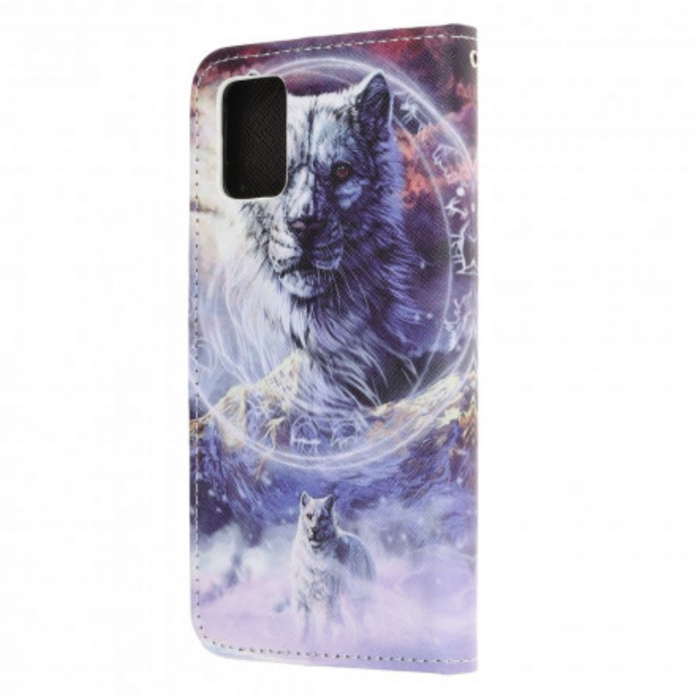 Folio-hoesje voor Samsung Galaxy A32 5G Winterwolf Met Koord