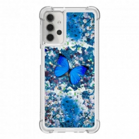 Hoesje voor Samsung Galaxy A32 5G Blauwe Glittervlinders