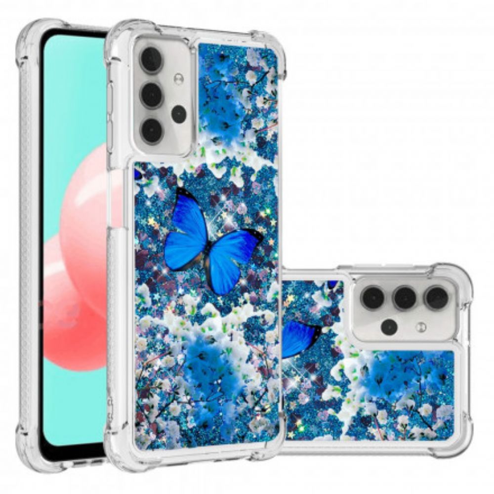 Hoesje voor Samsung Galaxy A32 5G Blauwe Glittervlinders