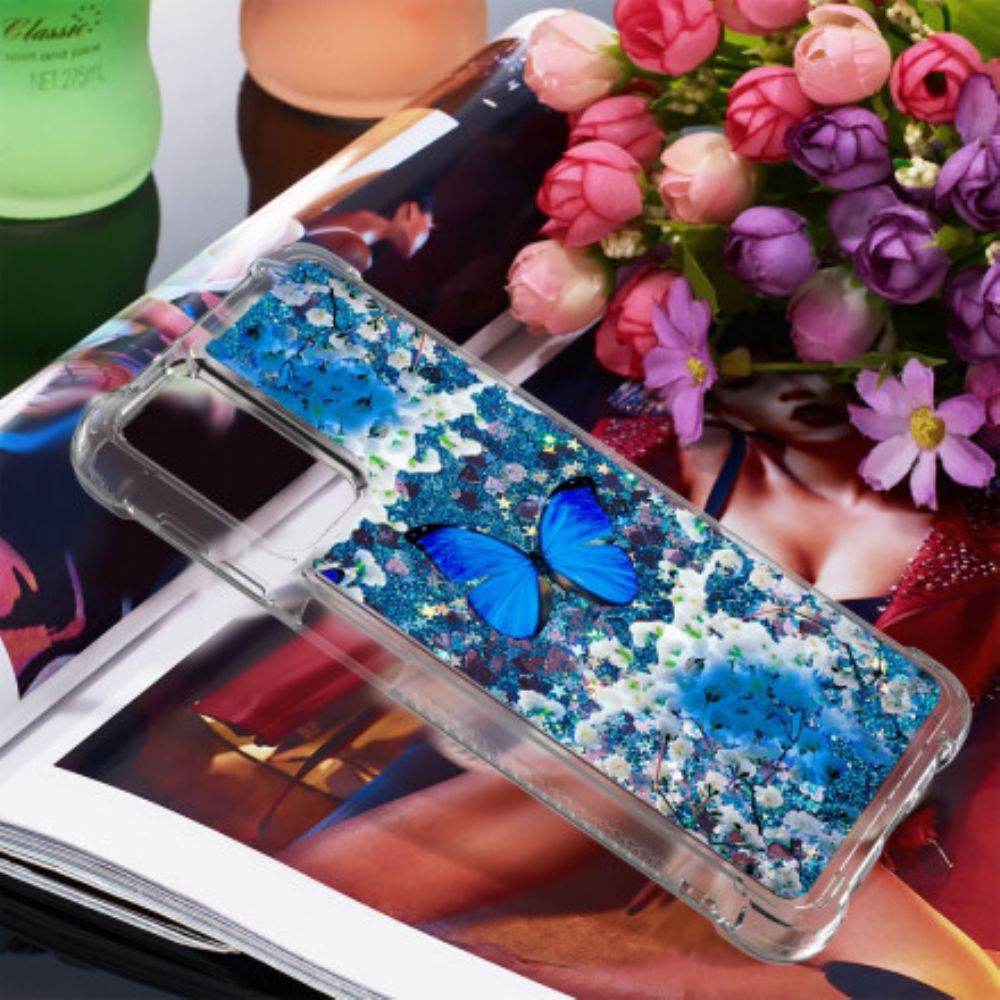 Hoesje voor Samsung Galaxy A32 5G Blauwe Glittervlinders