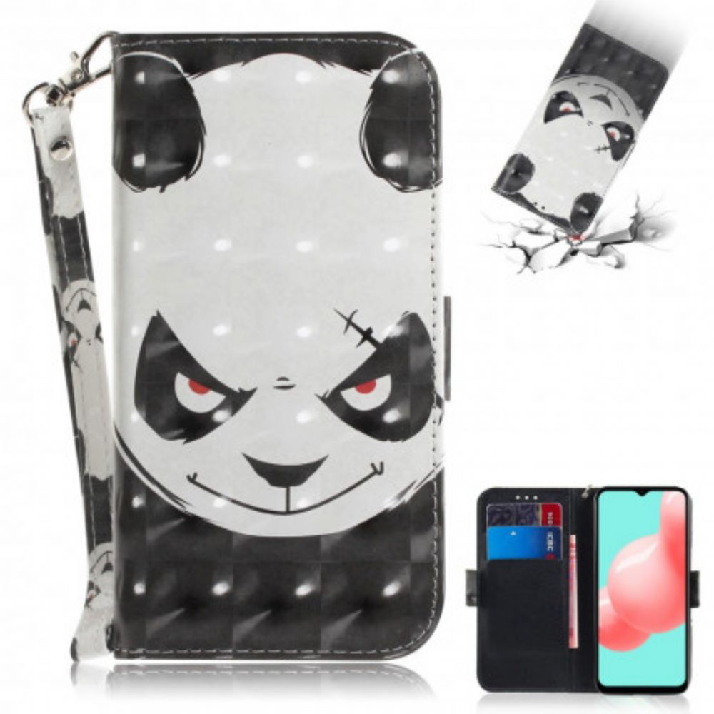 Leren Hoesje voor Samsung Galaxy A32 5G Met Ketting Boze Panda Met Riem