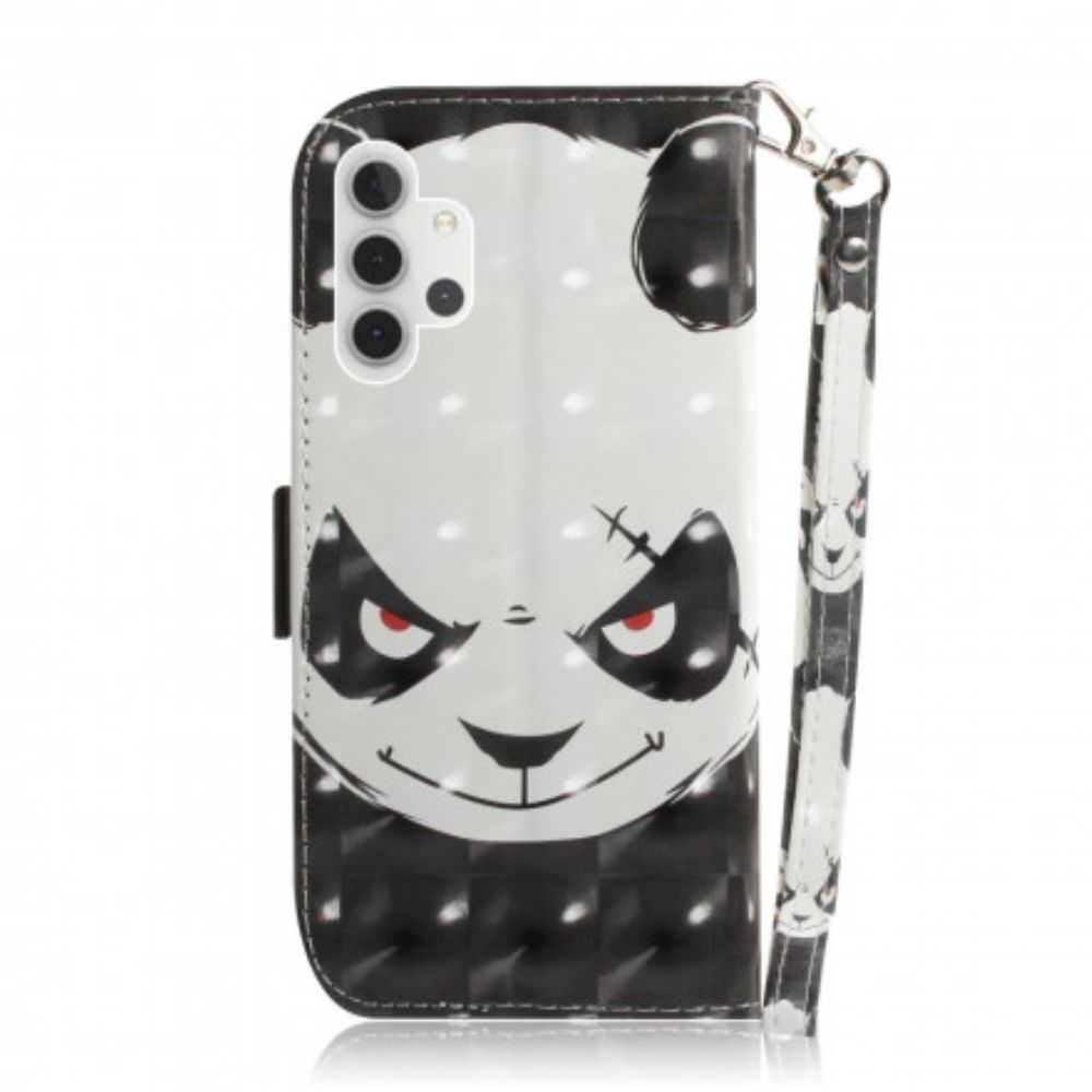 Leren Hoesje voor Samsung Galaxy A32 5G Met Ketting Boze Panda Met Riem