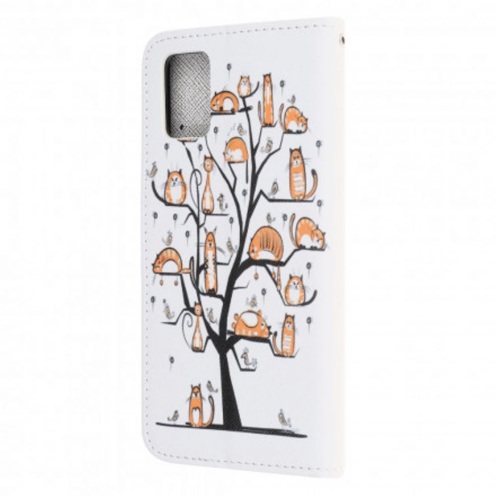 Leren Hoesje voor Samsung Galaxy A32 5G Met Ketting Funky Katten Met Riem