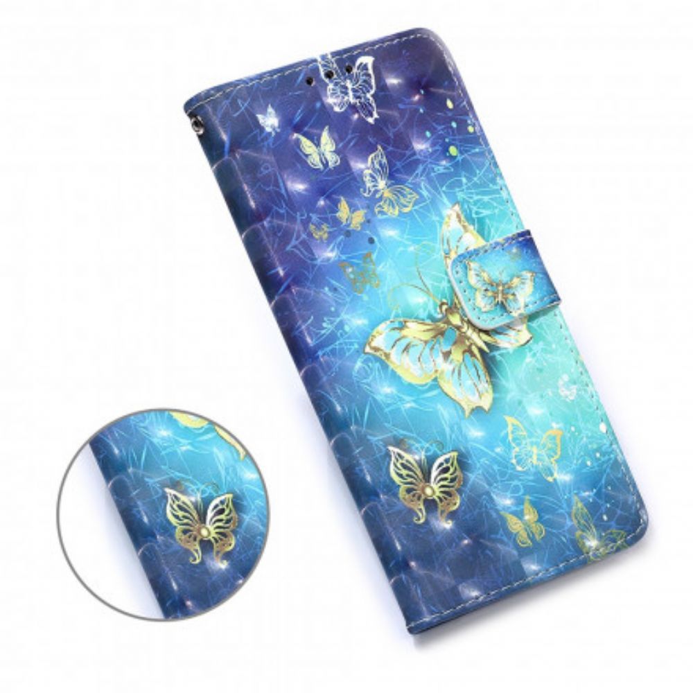 Leren Hoesje voor Samsung Galaxy A32 5G Met Ketting Gouden Vlinders Met Riem