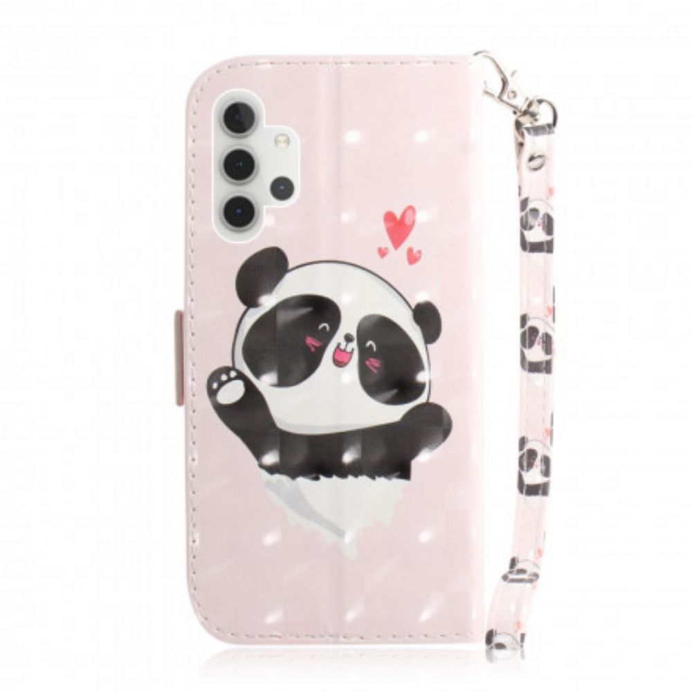 Leren Hoesje voor Samsung Galaxy A32 5G Met Ketting Thong Panda Liefde