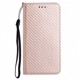 Bescherming Hoesje voor Samsung Galaxy M12 / A12 Met Ketting Folio-hoesje Band Van Koolstofvezel