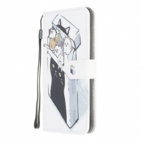 Folio-hoesje voor Samsung Galaxy M12 / A12 Met Ketting Levering Katten Met Strings