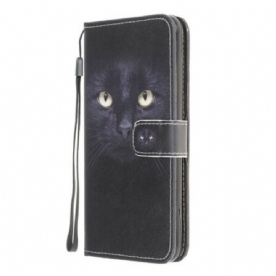 Folio-hoesje voor Samsung Galaxy M12 / A12 Met Ketting Strappy Zwarte Kattenogen