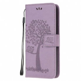 Folio-hoesje voor Samsung Galaxy M12 / A12 Met Ketting String Boom En Uilen