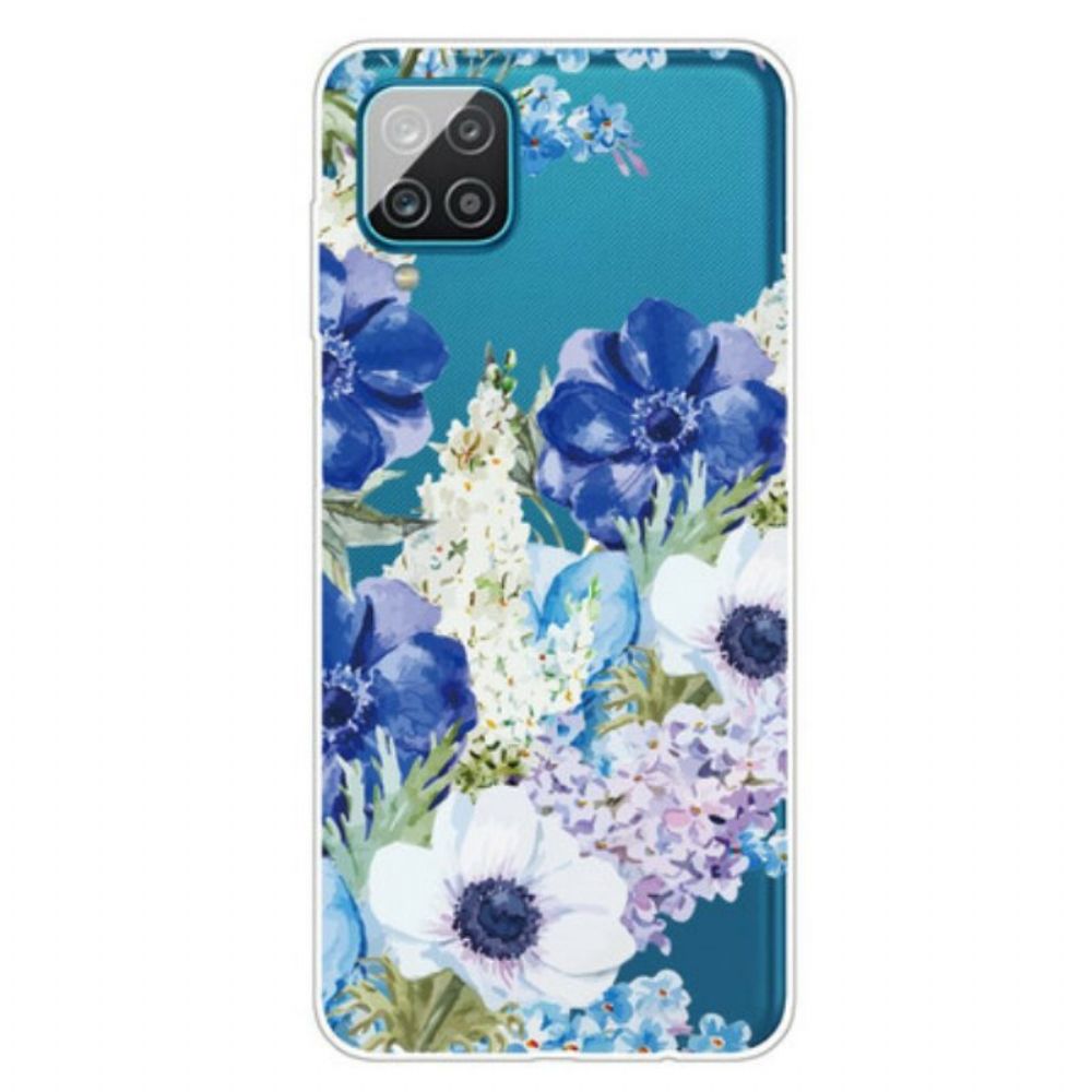 Hoesje voor Samsung Galaxy M12 / A12 Naadloze Aquarel Blauwe Bloemen