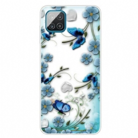 Hoesje voor Samsung Galaxy M12 / A12 Naadloze Retro Vlinders En Bloemen