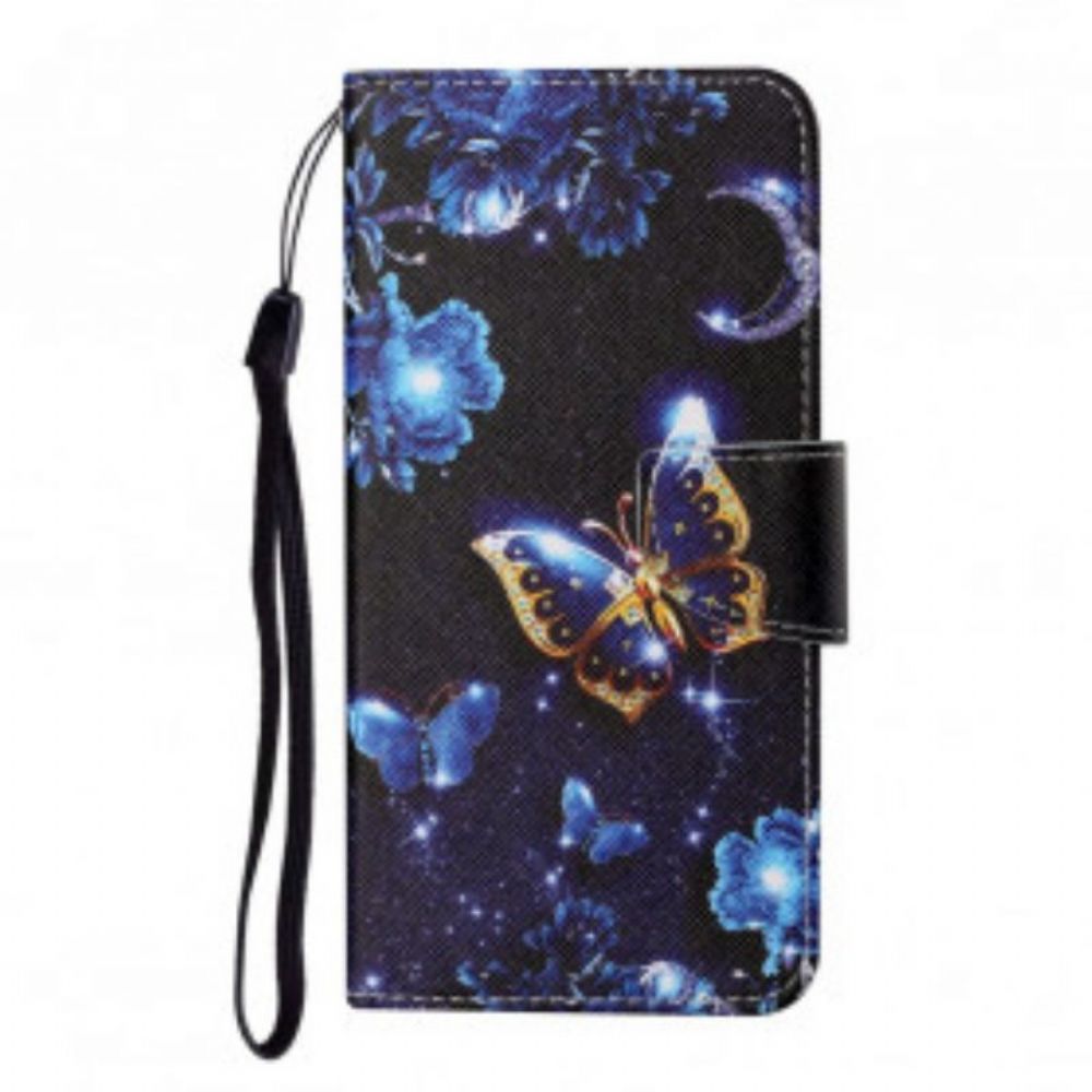 Leren Hoesje voor Samsung Galaxy M12 / A12 Met Ketting Kostbare Stringvlinders