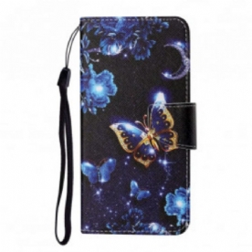 Leren Hoesje voor Samsung Galaxy M12 / A12 Met Ketting Kostbare Stringvlinders