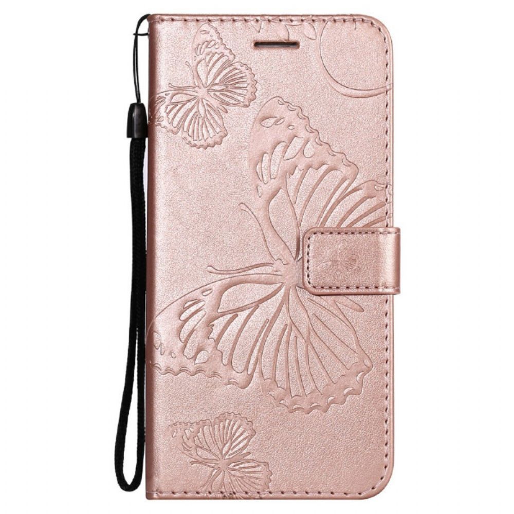 Flip Case voor Oppo Find X3 Lite Met Ketting Reusachtige Vlinders Met Bandjes