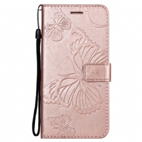 Flip Case voor Oppo Find X3 Lite Met Ketting Reusachtige Vlinders Met Bandjes