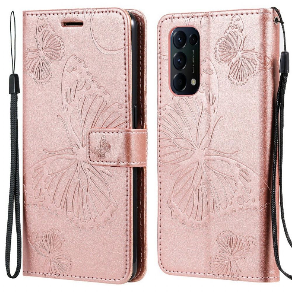 Flip Case voor Oppo Find X3 Lite Met Ketting Reusachtige Vlinders Met Bandjes