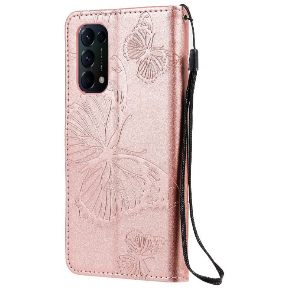 Flip Case voor Oppo Find X3 Lite Met Ketting Reusachtige Vlinders Met Bandjes