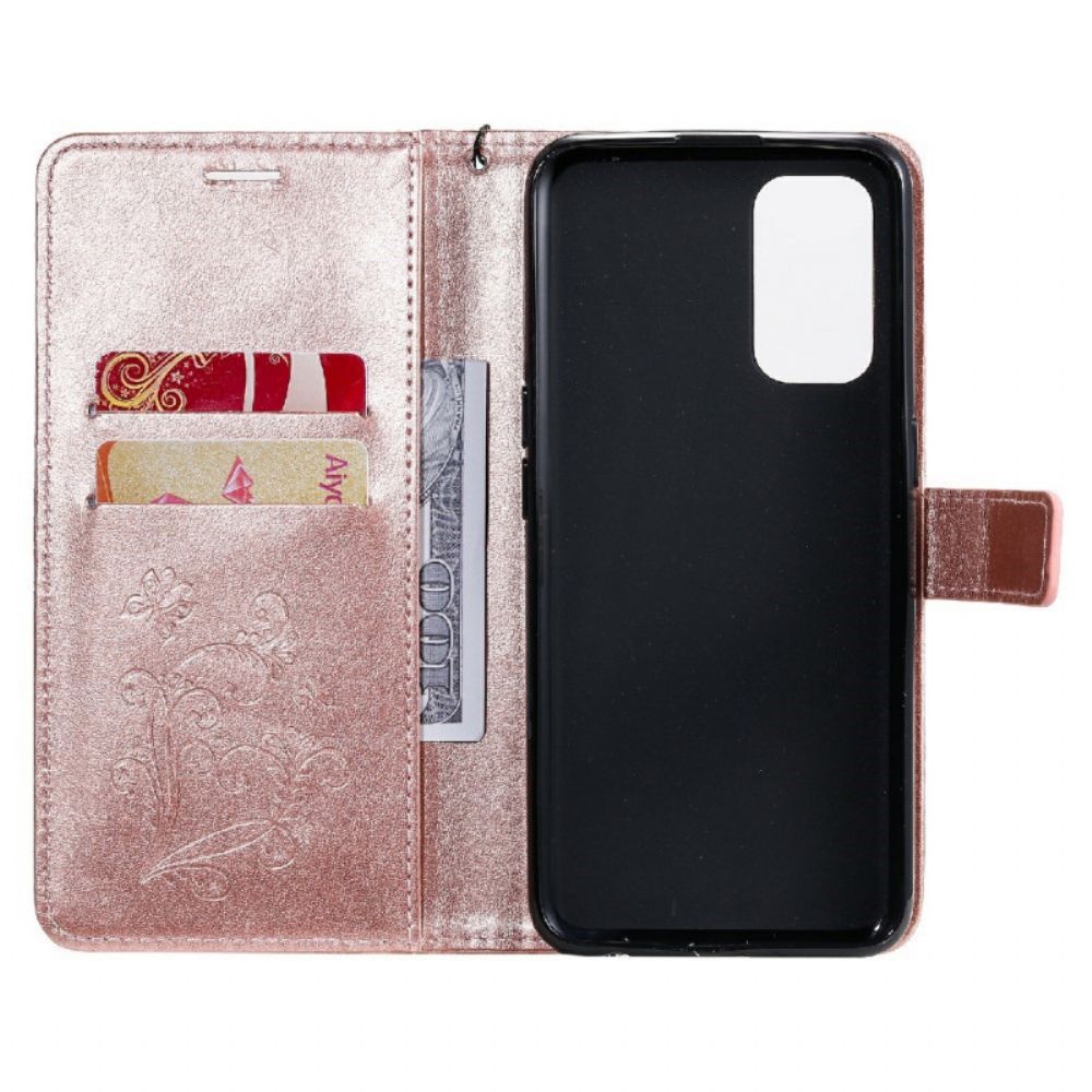 Flip Case voor Oppo Find X3 Lite Met Ketting Reusachtige Vlinders Met Bandjes