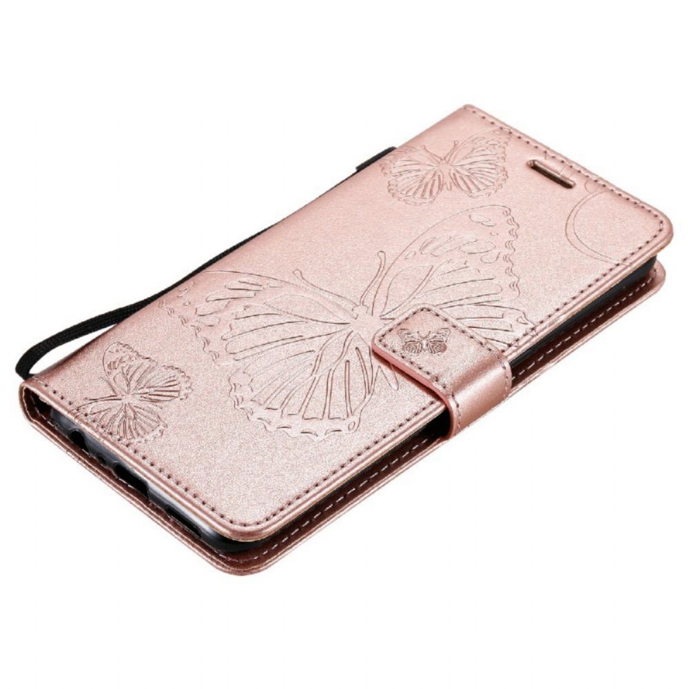 Flip Case voor Oppo Find X3 Lite Met Ketting Reusachtige Vlinders Met Bandjes