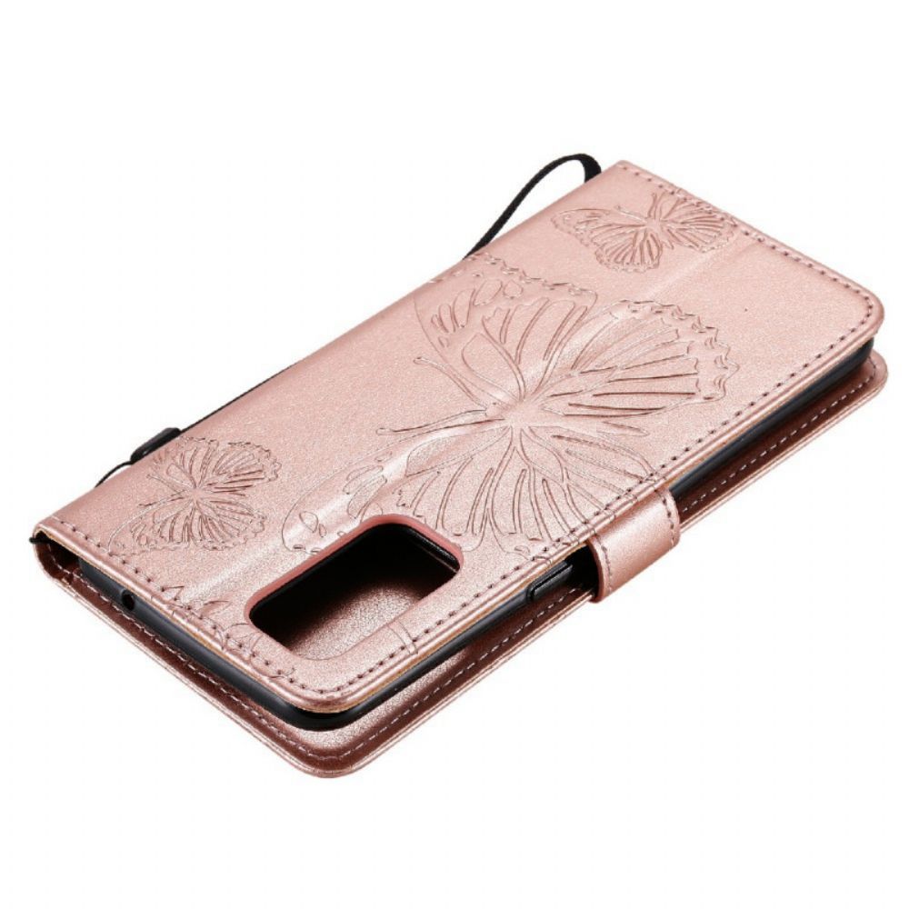 Flip Case voor Oppo Find X3 Lite Met Ketting Reusachtige Vlinders Met Bandjes