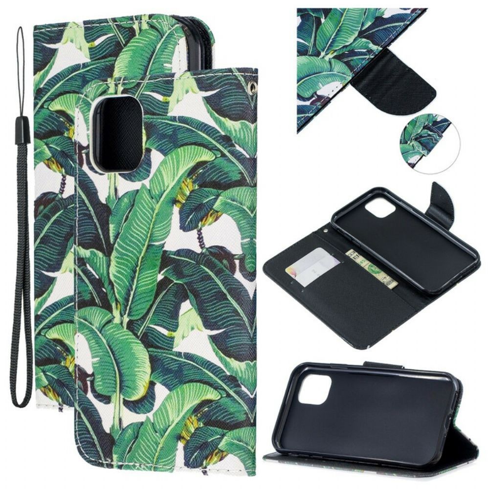 Flip Case voor iPhone 12 / 12 Pro Met Ketting Tropische Bladeren Met Bandjes