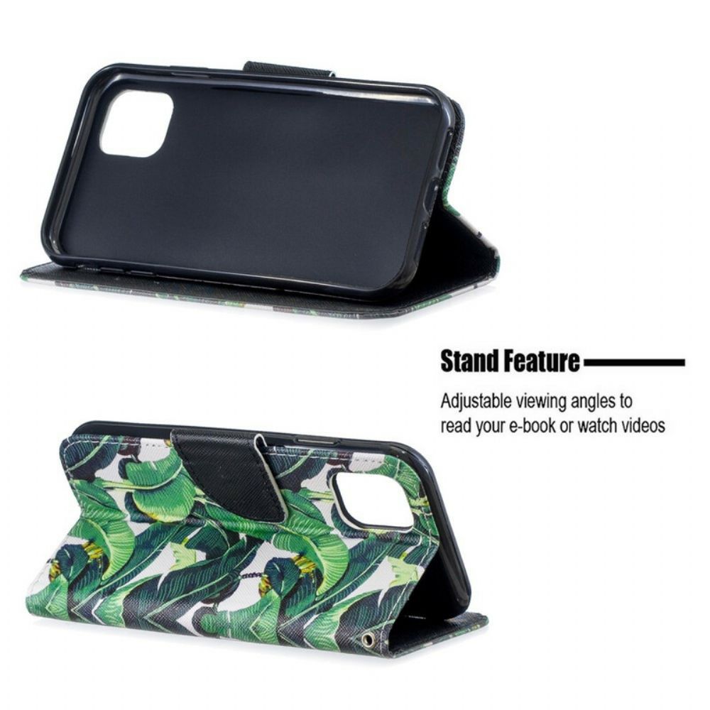 Flip Case voor iPhone 12 / 12 Pro Met Ketting Tropische Bladeren Met Bandjes