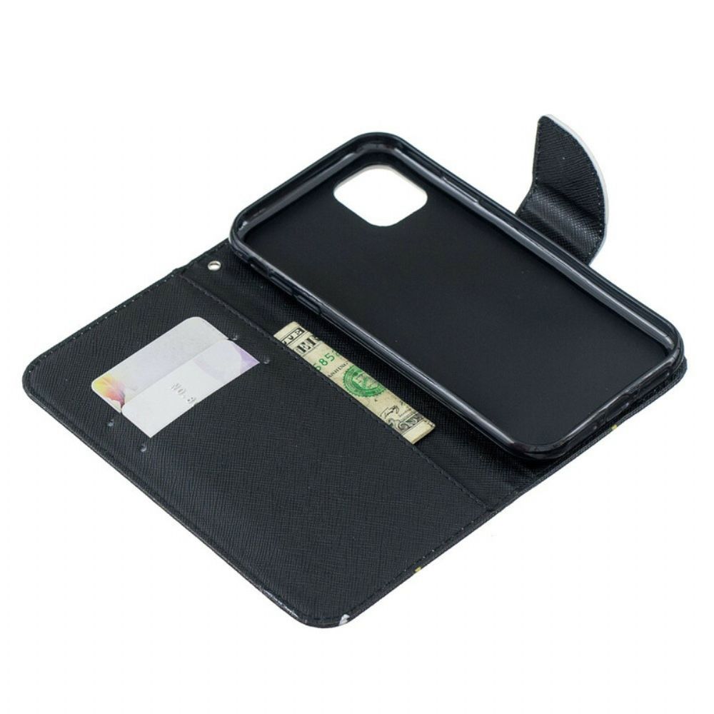 Flip Case voor iPhone 12 / 12 Pro Met Ketting Tropische Bladeren Met Bandjes