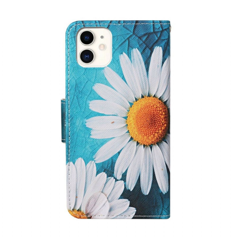 Folio-hoesje voor iPhone 12 / 12 Pro Meesterlijke Bloemen Met Riem