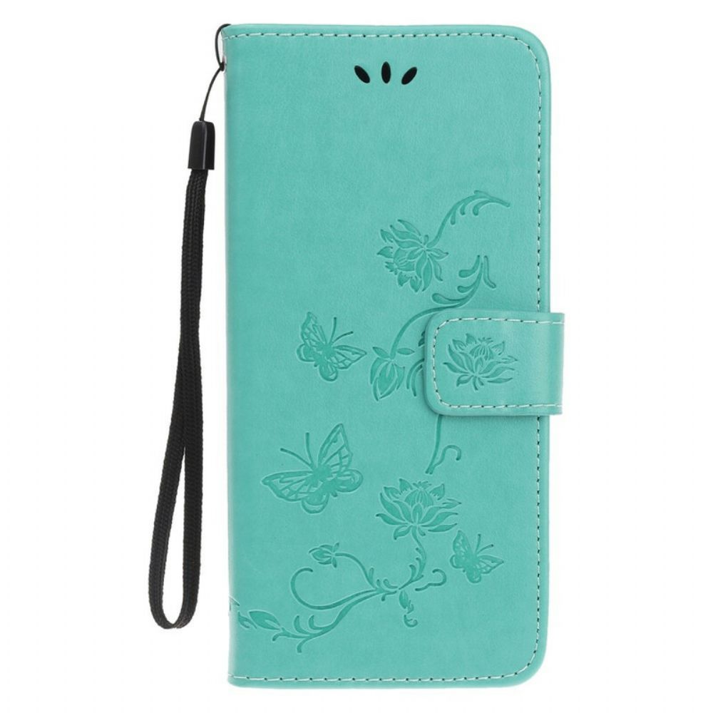 Folio-hoesje voor iPhone 12 / 12 Pro Met Ketting Bloemen Strappy