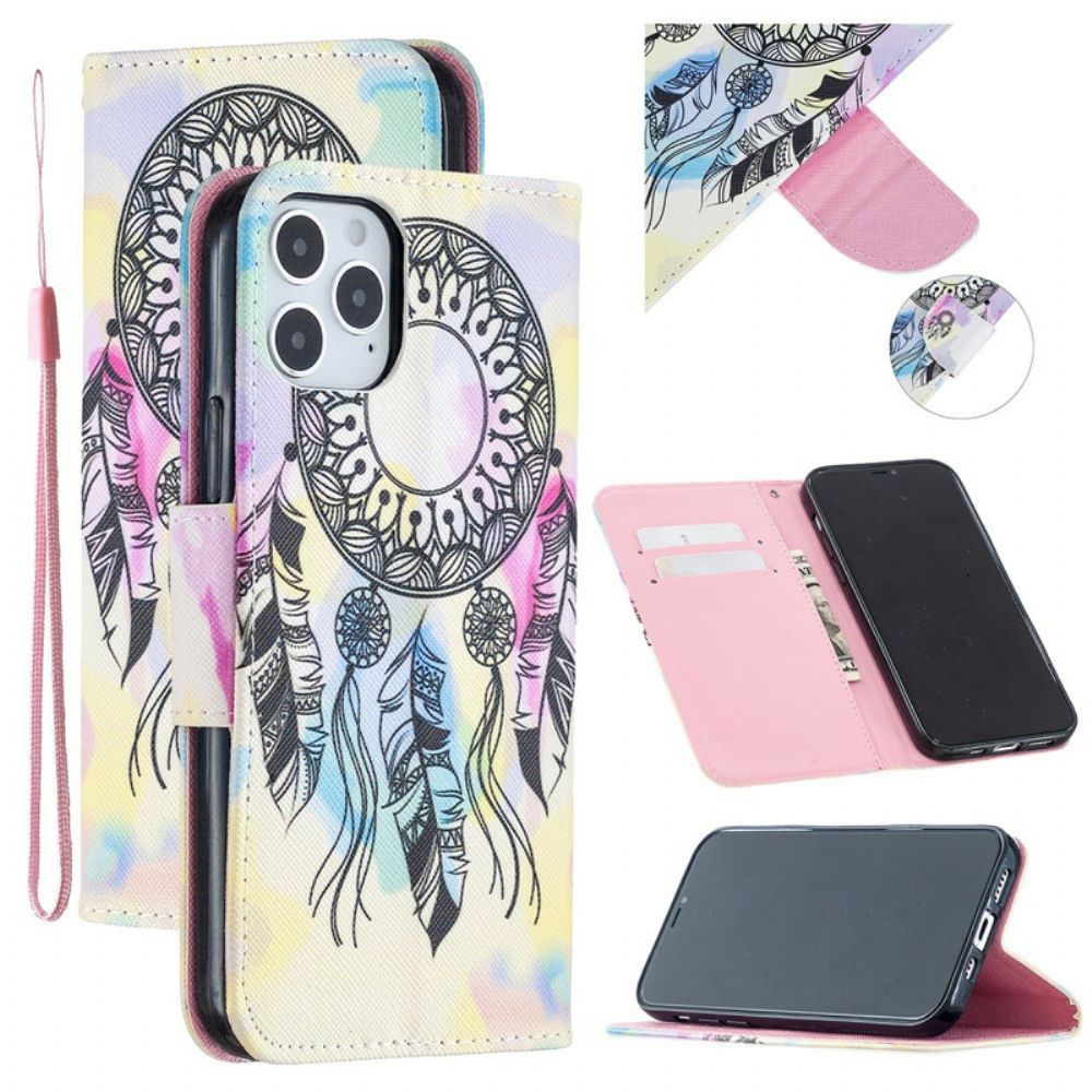 Folio-hoesje voor iPhone 12 / 12 Pro Met Ketting Dromenvanger Met Riem