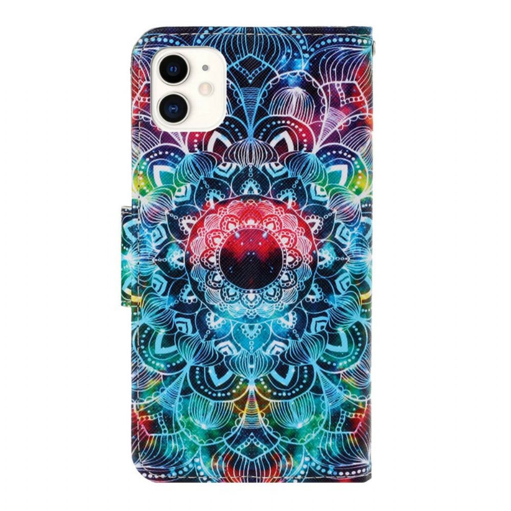 Folio-hoesje voor iPhone 12 / 12 Pro Met Ketting Knipperende Mandala Met Bandjes