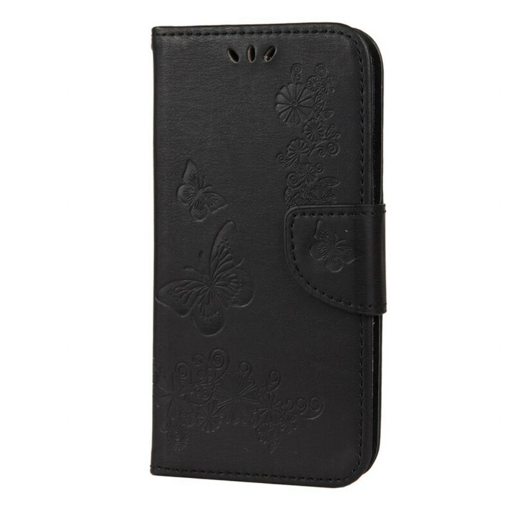 Folio-hoesje voor iPhone 12 / 12 Pro Met Ketting Prachtige Vlinders Met Riem