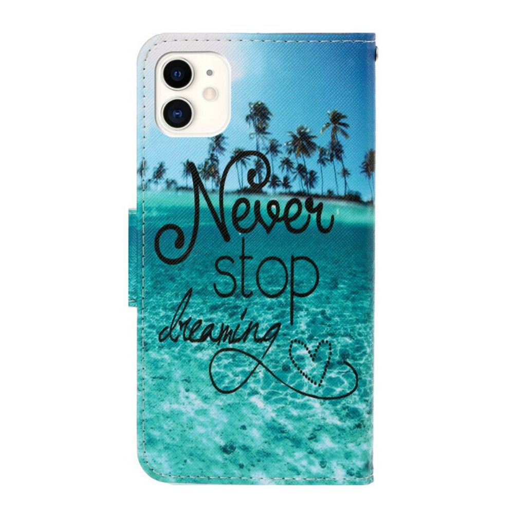 Folio-hoesje voor iPhone 12 / 12 Pro Met Ketting Stop Nooit Met Dromen Met Bandjes