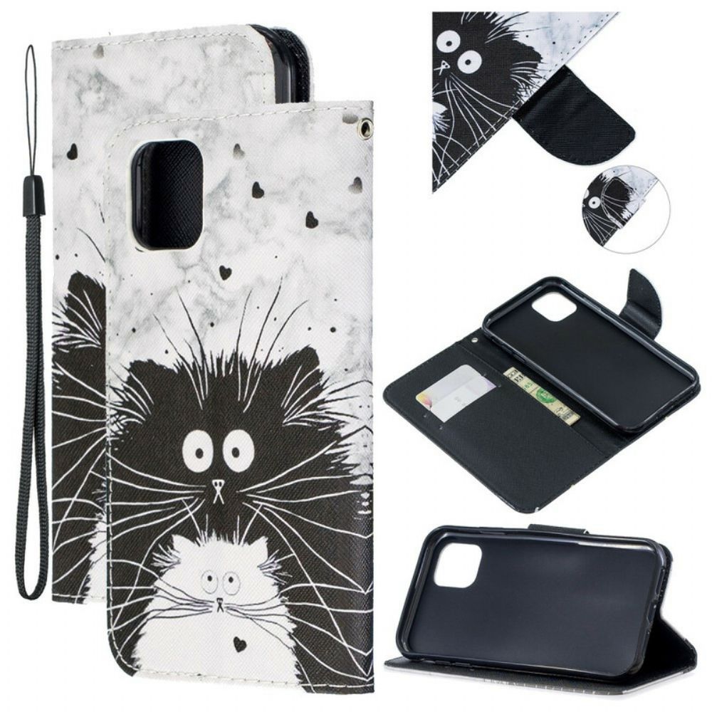 Folio-hoesje voor iPhone 12 / 12 Pro Met Ketting Verrast Katten In Riem