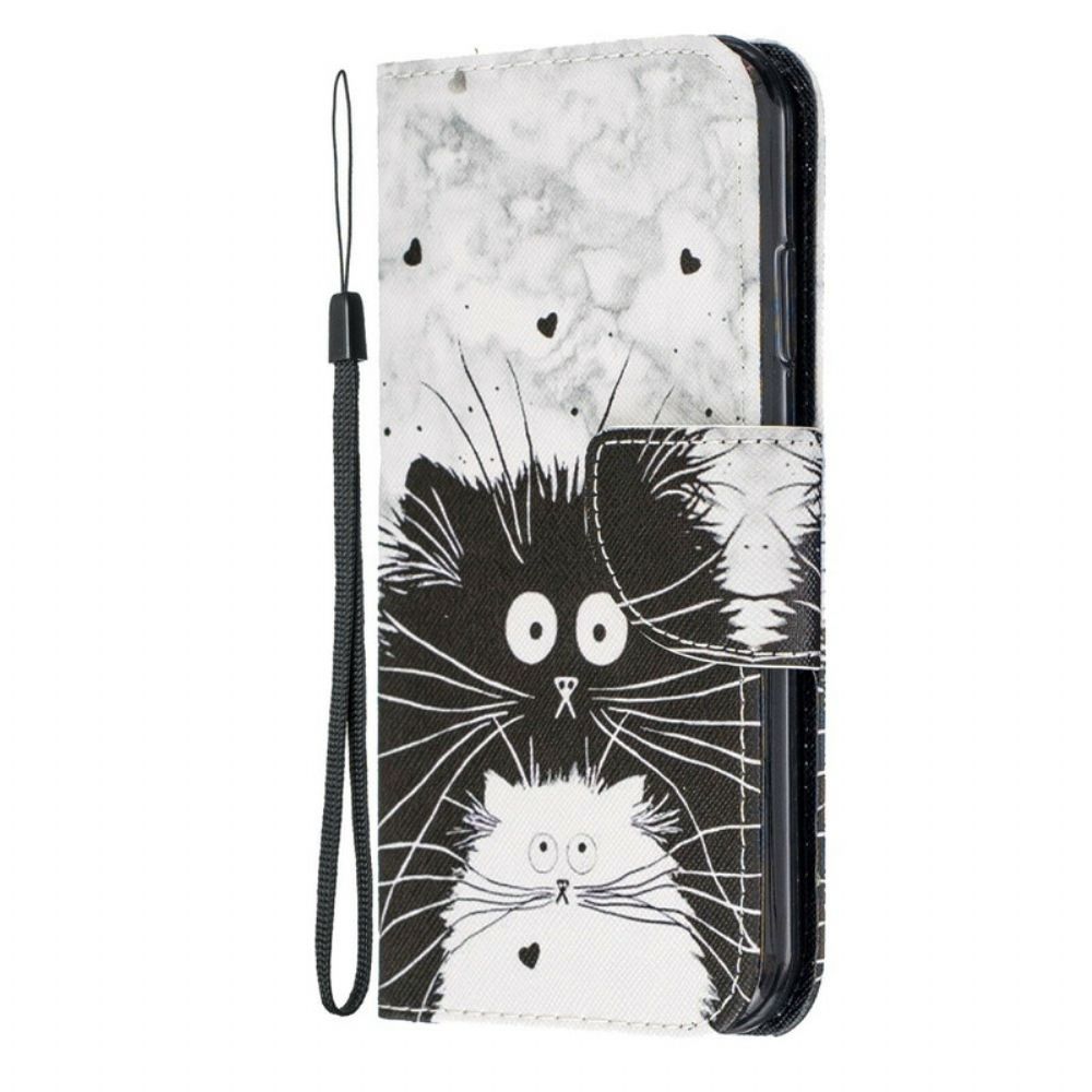 Folio-hoesje voor iPhone 12 / 12 Pro Met Ketting Verrast Katten In Riem