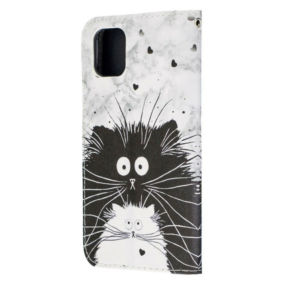 Folio-hoesje voor iPhone 12 / 12 Pro Met Ketting Verrast Katten In Riem