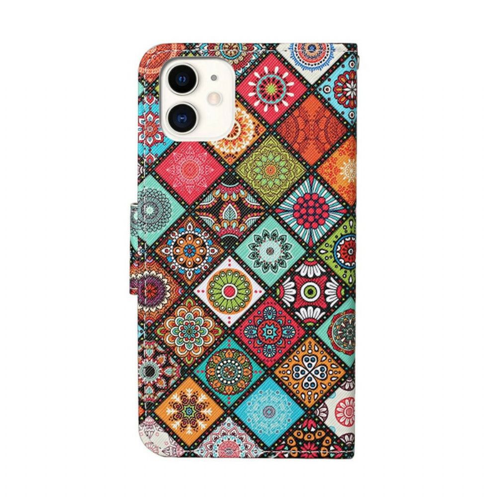 Folio-hoesje voor iPhone 12 / 12 Pro Patchwork-mandala's Met Koord