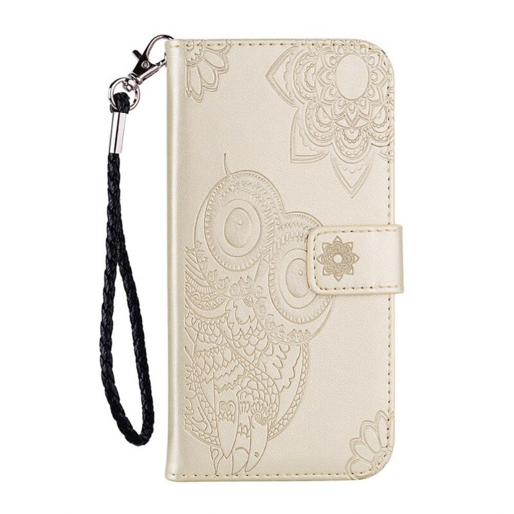 Folio-hoesje voor iPhone 12 / 12 Pro Uil Mandala En Lanyard