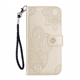 Folio-hoesje voor iPhone 12 / 12 Pro Uil Mandala En Lanyard