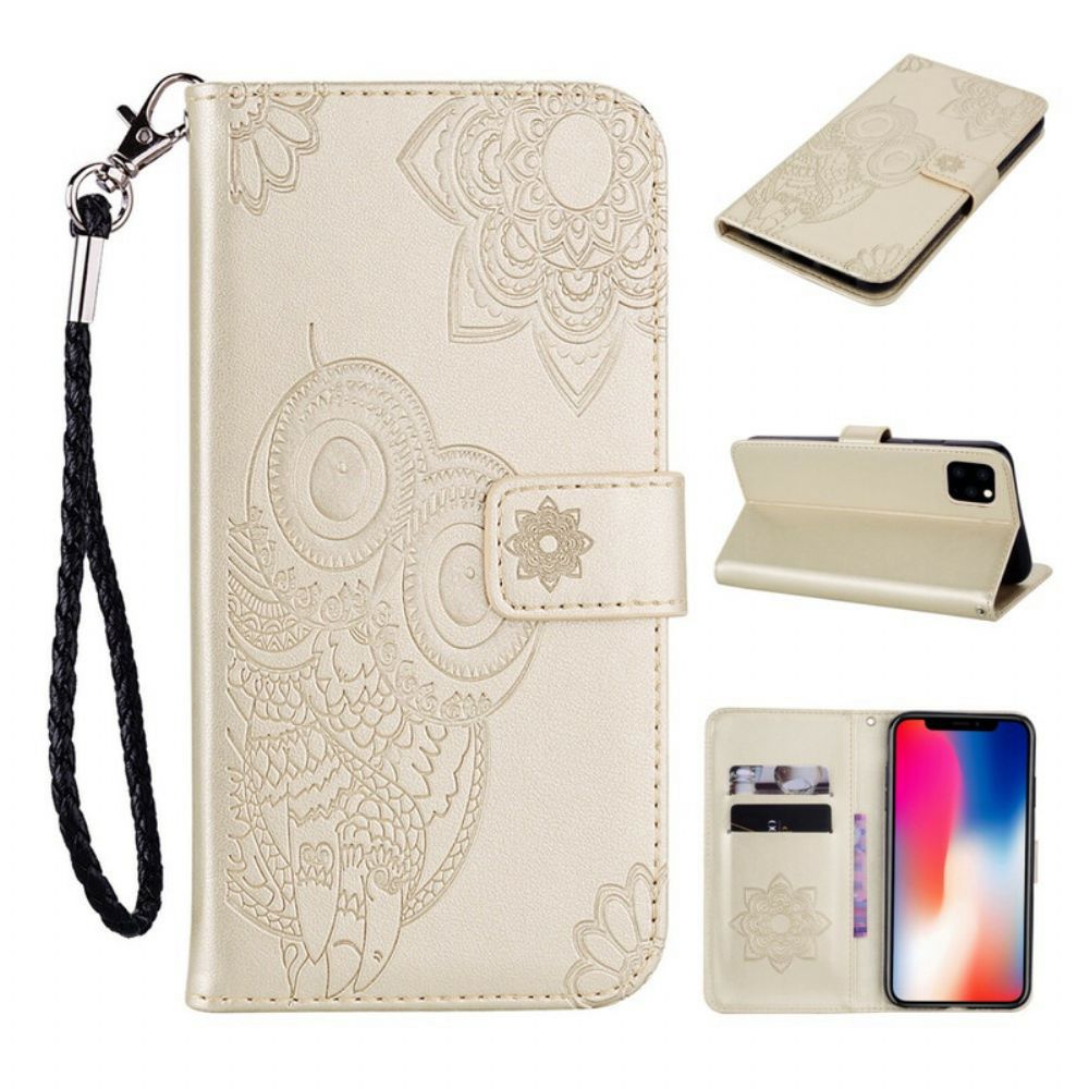 Folio-hoesje voor iPhone 12 / 12 Pro Uil Mandala En Lanyard