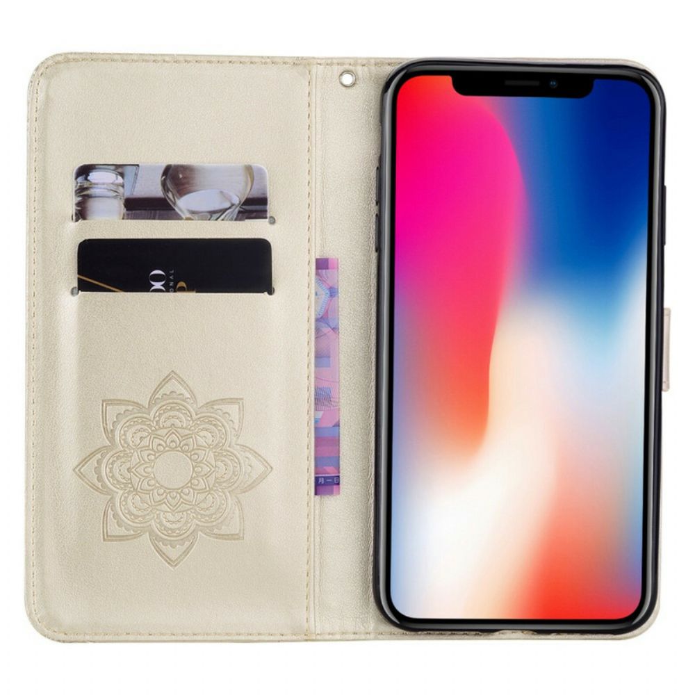 Folio-hoesje voor iPhone 12 / 12 Pro Uil Mandala En Lanyard